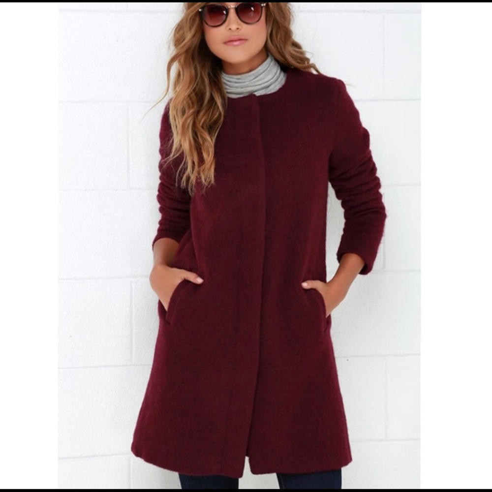 BB Dakota Regan Burgundy Wool Blend Coat Sz XS